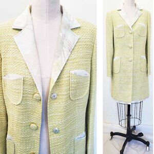 Sigrid Olsen Womens Long Jacket Sport Coat Orchid Moon Lime Green Cotton 10 NWT